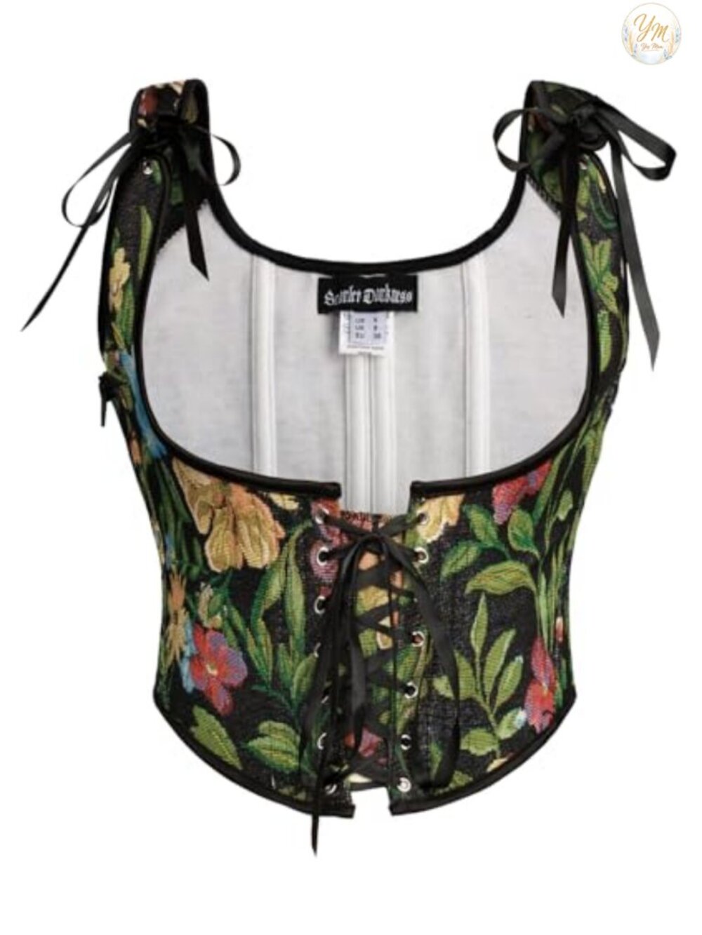 Boned Underbust Corset Top Zip Closure Adjustable Tie Shoulders Lace Up Front